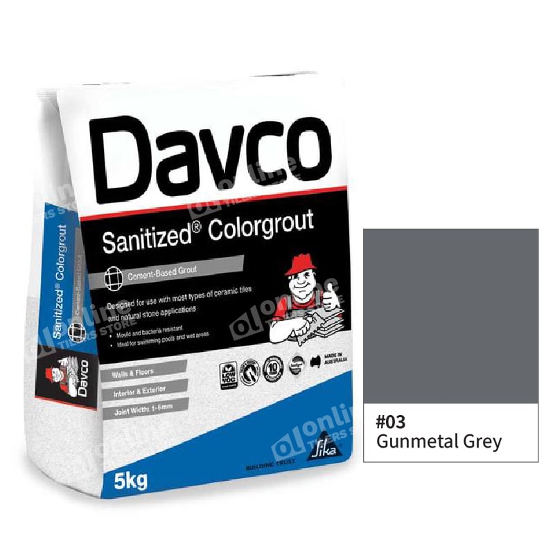 Davco Sanitized Colorgrout (3Sizes – 1.5kg / 5kg / 15kg) - Color: 03 gunmetal grey | Size: 5kg