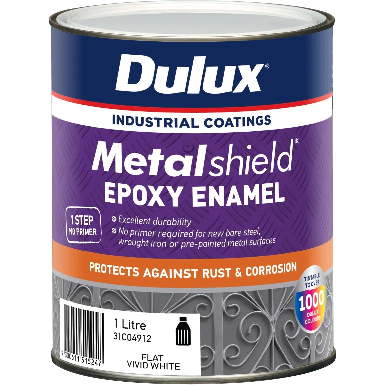 Dulux Metalshield Epoxy Enamel Flat Vivid White 1L