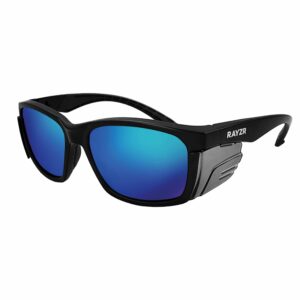 Rayzr Safety Glasses – Matte Black Frame – Blue Mirror Polarised