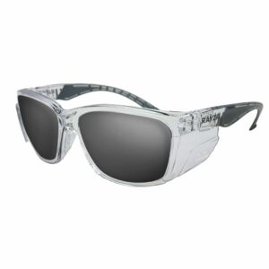 Rayzr Safety Glasses – Clear Frame – Smoke Lens