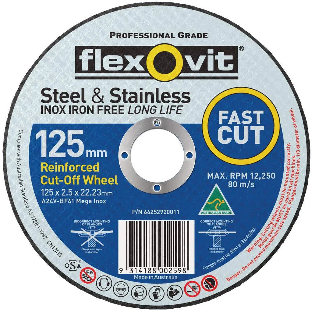 Flexovit Steel & Stainless Cut-Off Wheel 125 x 2.5 x 22mm Each