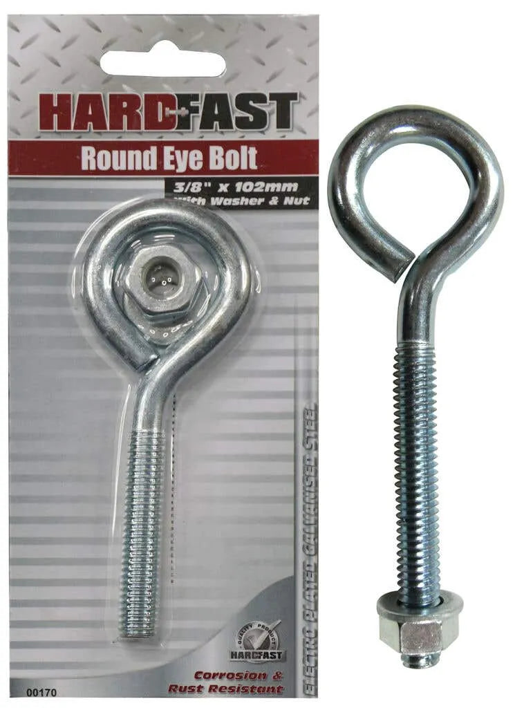 Hardfast Round Eye Bolt with Washer & Nut Galvanise 1/2" x 254mm
