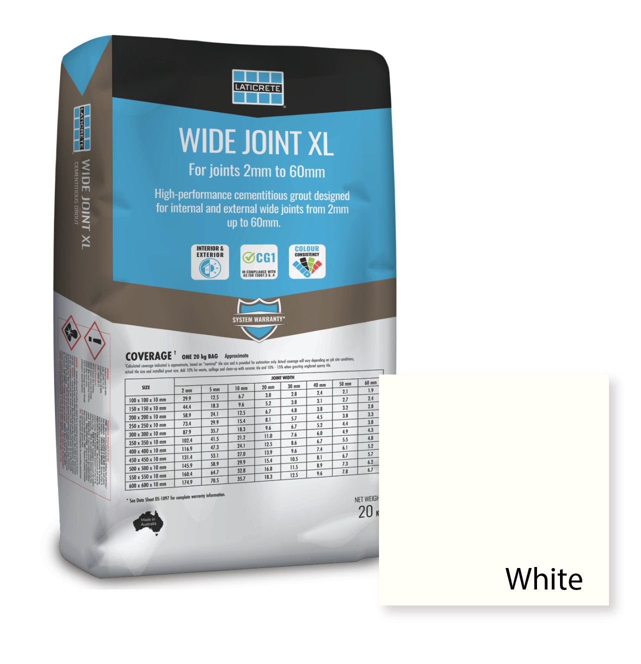 Laticrete Wide Joint XL Grout 20kg - Color: WJ - White