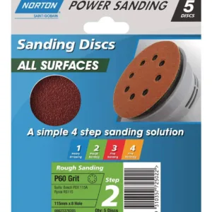 Norton Speedgrip Disc 115mm x 8H Step 2 P60 Grit 5 Pack