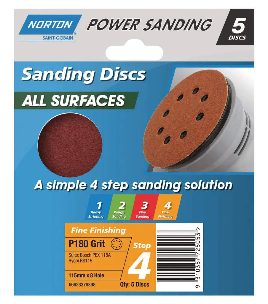 Norton Speedgrip Disc 115mm x 8H Step 4 P180 Grit 5 Pack