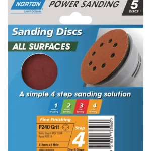 Norton Speedgrip Disc 115mm x 8H Step 4 P240 Grit 5 Pack