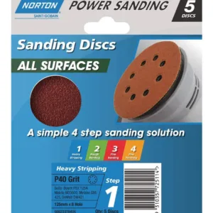 Norton Speedgrip Disc 125mm x 8H Step 1 P40 Grit 5 Pack