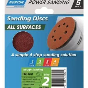 Norton Speedgrip Disc 125mm x 8H Step 2 P60 Grit 5 Pack