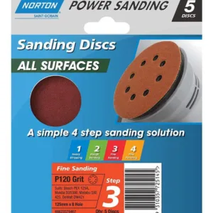 Norton Speedgrip Disc 125mm x 8H Step 3 P120 Grit 5 Pack