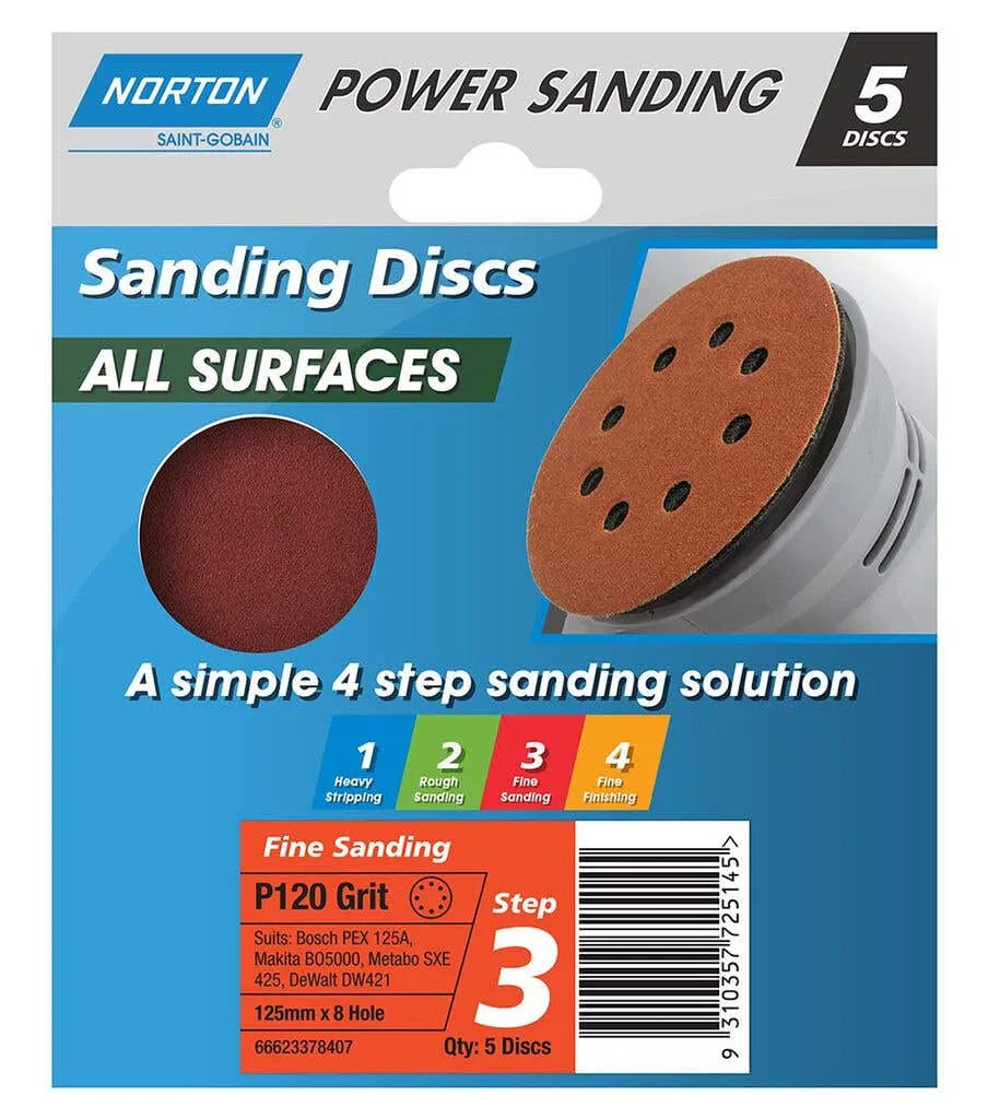 Norton Speedgrip Disc 125mm x 8H Step 3 P120 Grit 5 Pack