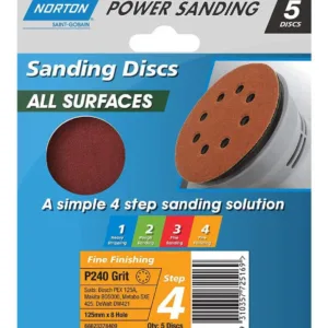 Norton Speedgrip Disc 125mm x 8H Step 4 P240 Grit 5 Pack