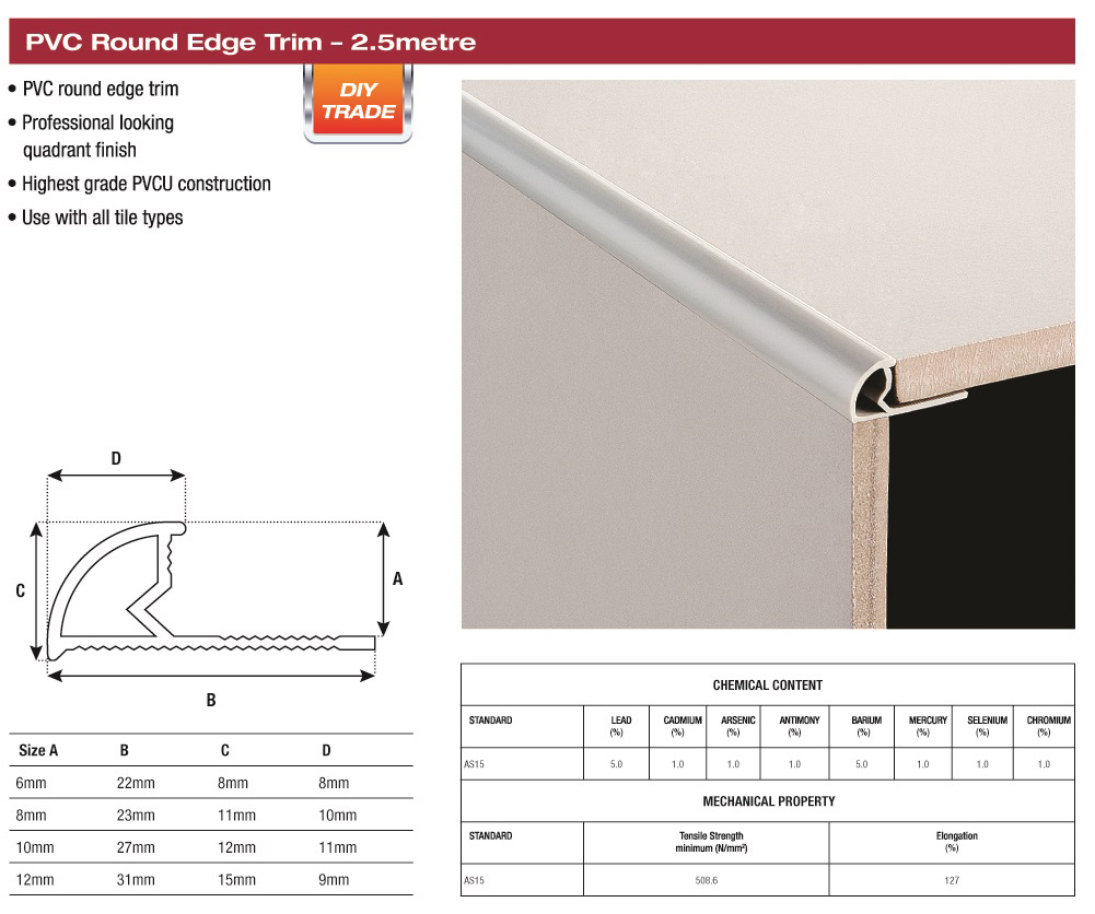 PVC Trade Trim Round Edge (4 Sizes) - Size: 10mm | Color: White