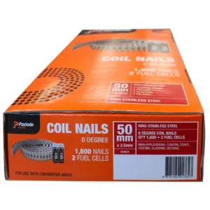 Paslode 50 x 2.5mm Impulse Stainless Steel Ring Shank Coil Nails - 1600 Box #B40024
