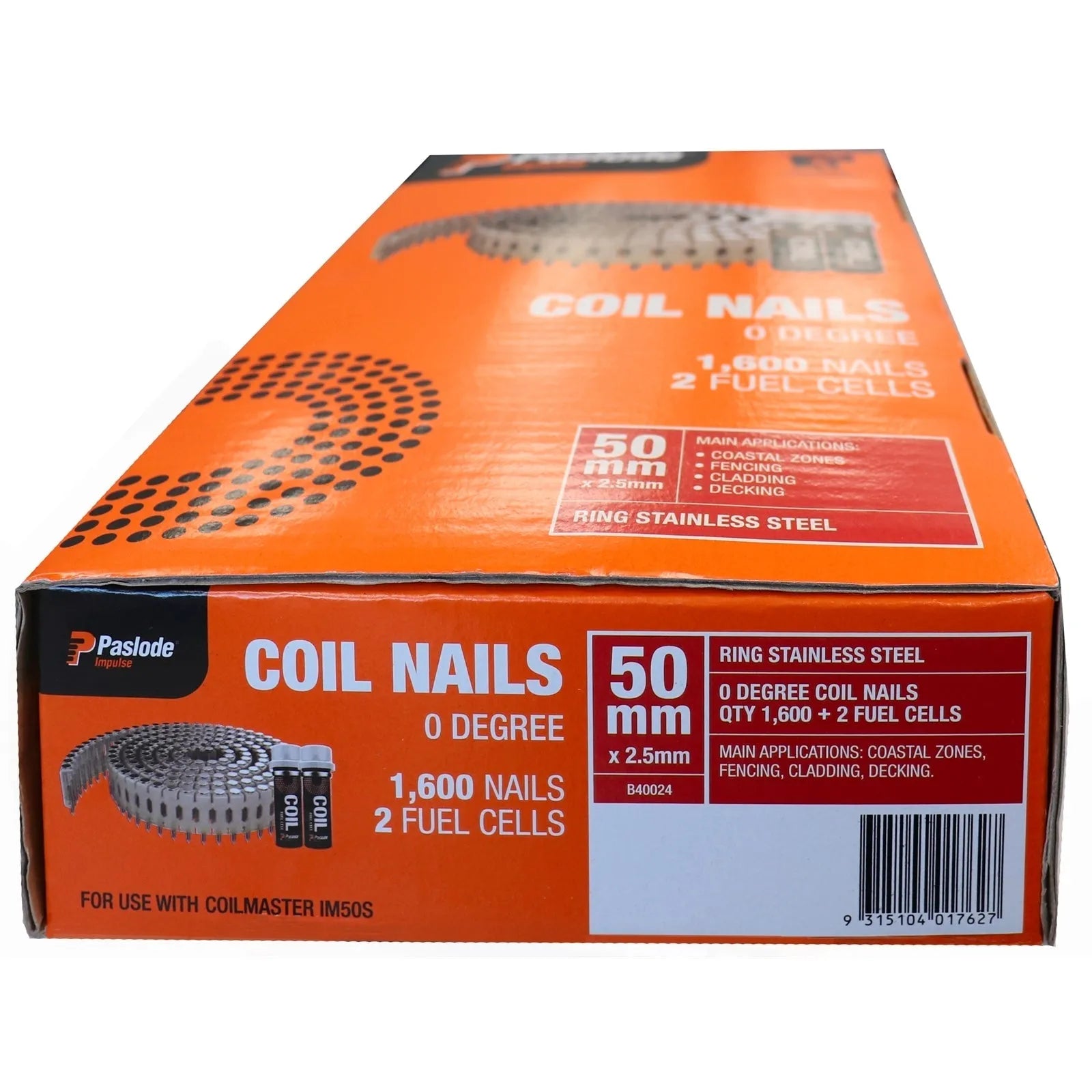 Paslode 50 x 2.5mm Impulse Stainless Steel Ring Shank Coil Nails - 1600 Box #B40024
