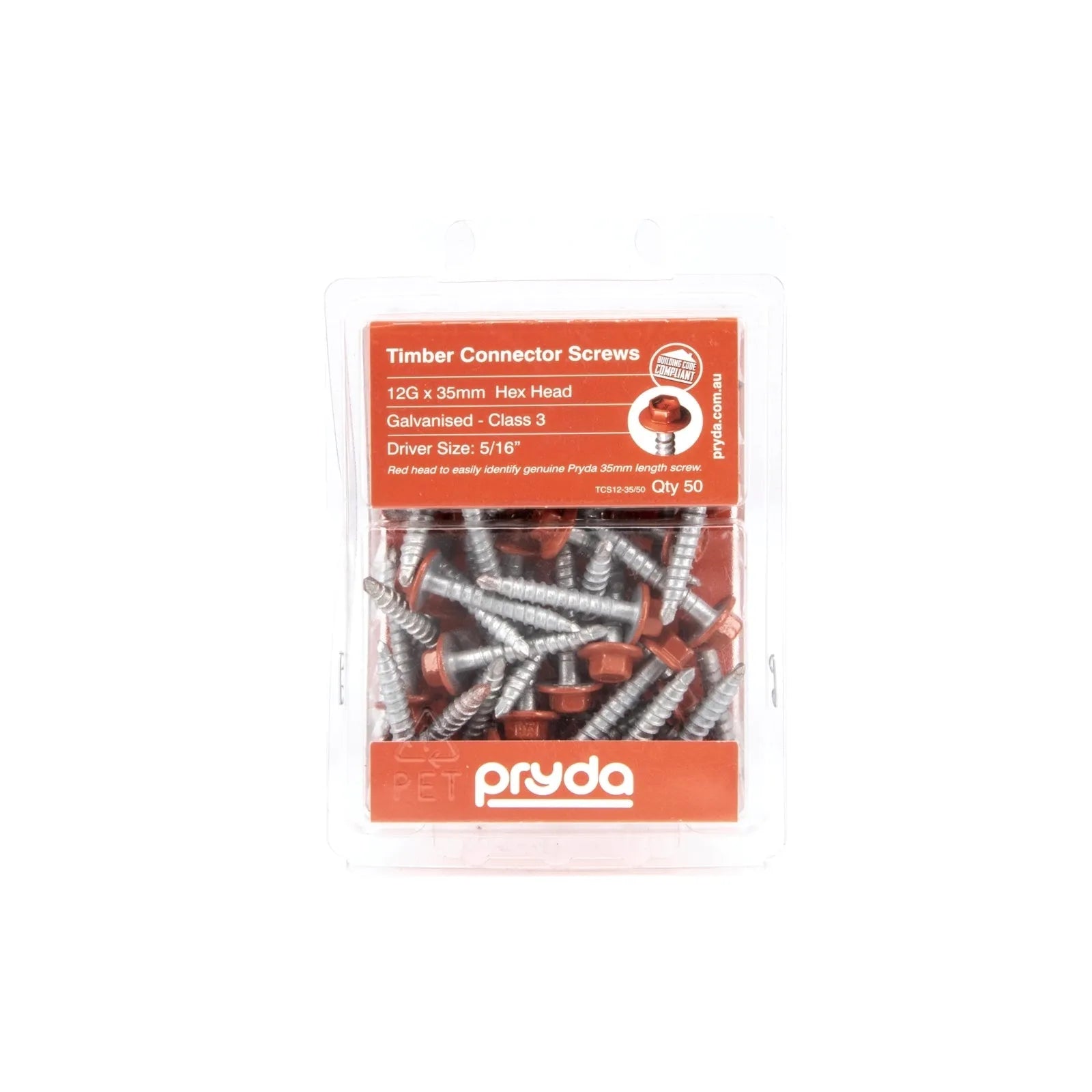 Pryda Timber Connector Screw Hex Head - 12G x 35mm Pack 50