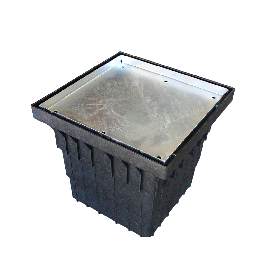 Plastic Drainage Pit with Galvanised Grate - 450mm x 450mm / Tile Insert / Light Duty