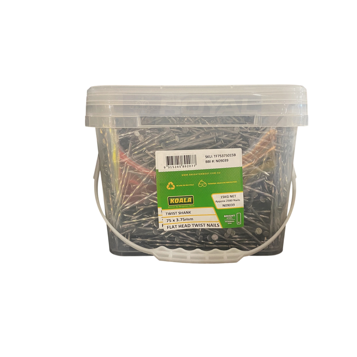 Twisted Flat Head Nails Bright 75mm x 3.75 - 15kg