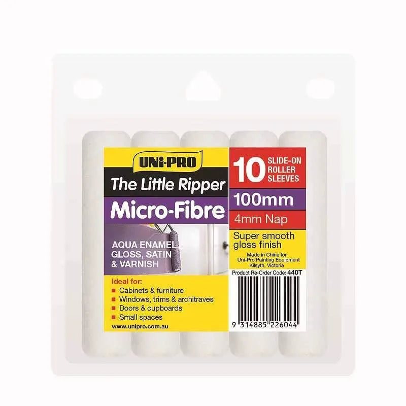 Uni-Pro Little Ripper Micro-Fibre Roller Cover 4mm Nap 100mm 10 Pack
