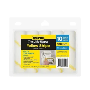 Uni-Pro Little Ripper Yellow Stripe Fabric Roller Cover 11mm Nap 100mm 10 Pack