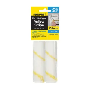 Uni-Pro Little Ripper Yellow Stripe Fabric Roller Cover 11mm Nap 100mm 2 Pack