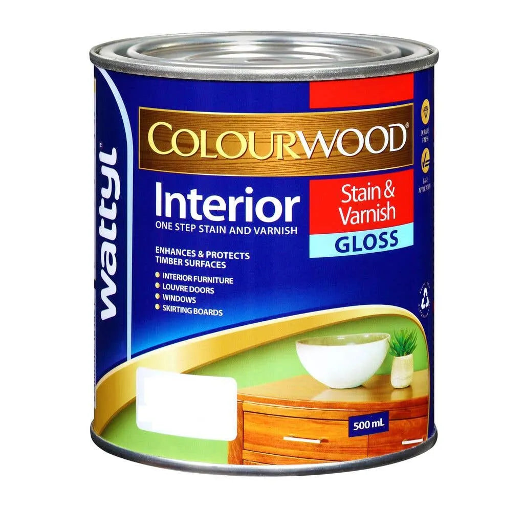 Wattyl Colourwood Stain & Varnish Gloss Teak 500mL