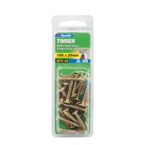 Zenith Gold Passivated Wafer Head Timber Screw 10G x 25mm 25 Pack