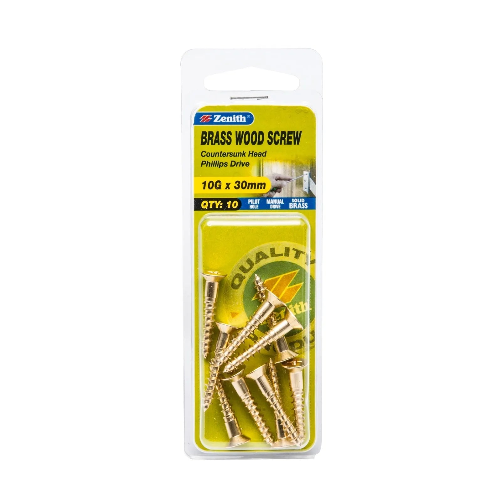 Zenith Stainless Steel Long Thread Countersunk Timber Screw 10G x 30mm 10 Pack
