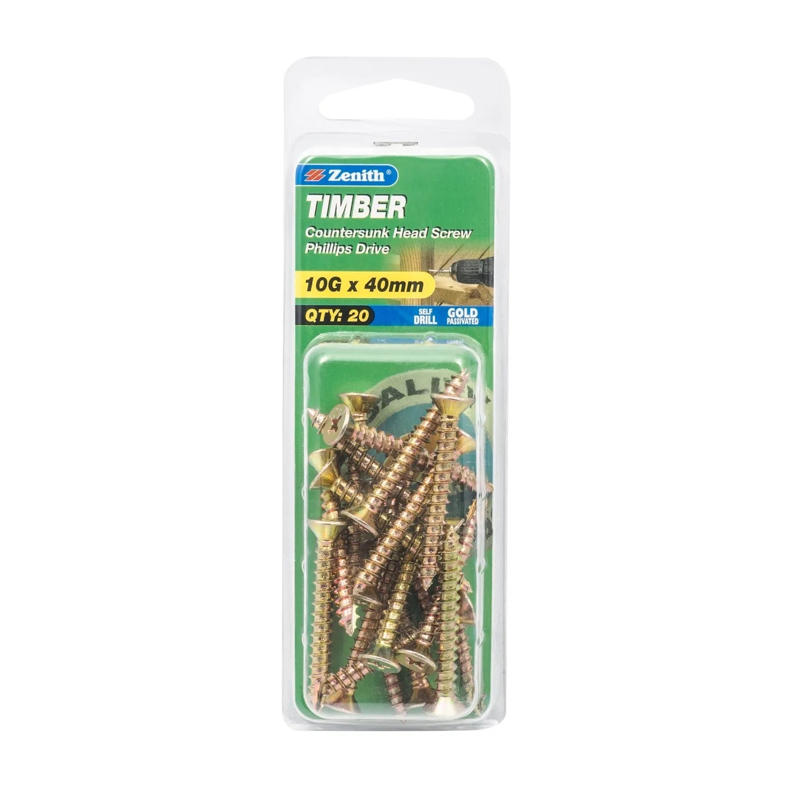 Zenith Solid Brass Countersunk Wood Screw 10G x 40mm 20 Pack