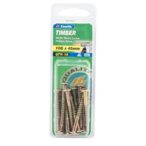Zenith 10G x 45mm Gold Passivated Wafer Head Timber Screws - 15 Pack