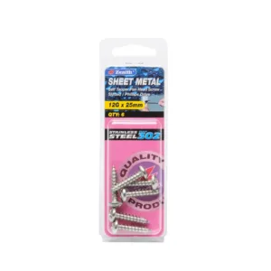 Zenith Stainless Steel Pan Head Self-Tapping Sheet Metal Screw 12G x 25mm 6 Pack