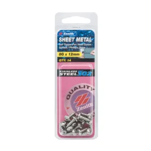Zenith Stainless Steel Pan Head Self-Tapping Sheet Metal Screw 8G x 12mm 14 Pack
