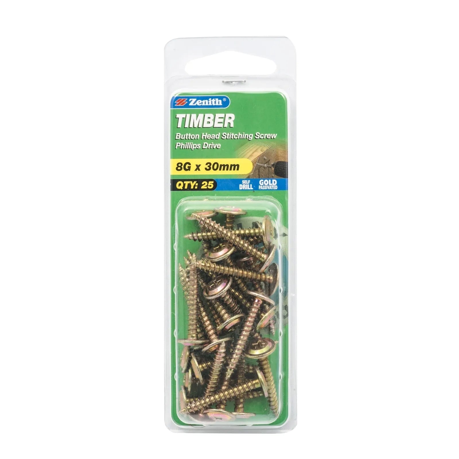 Zenith Button Head Timber Stitching Screw 8G x 30mm 25 Pack