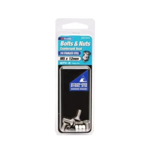 Zenith 316 Stainless Steel Countersunk Head Bolt & Nut M5 x 12mm 5 Pack
