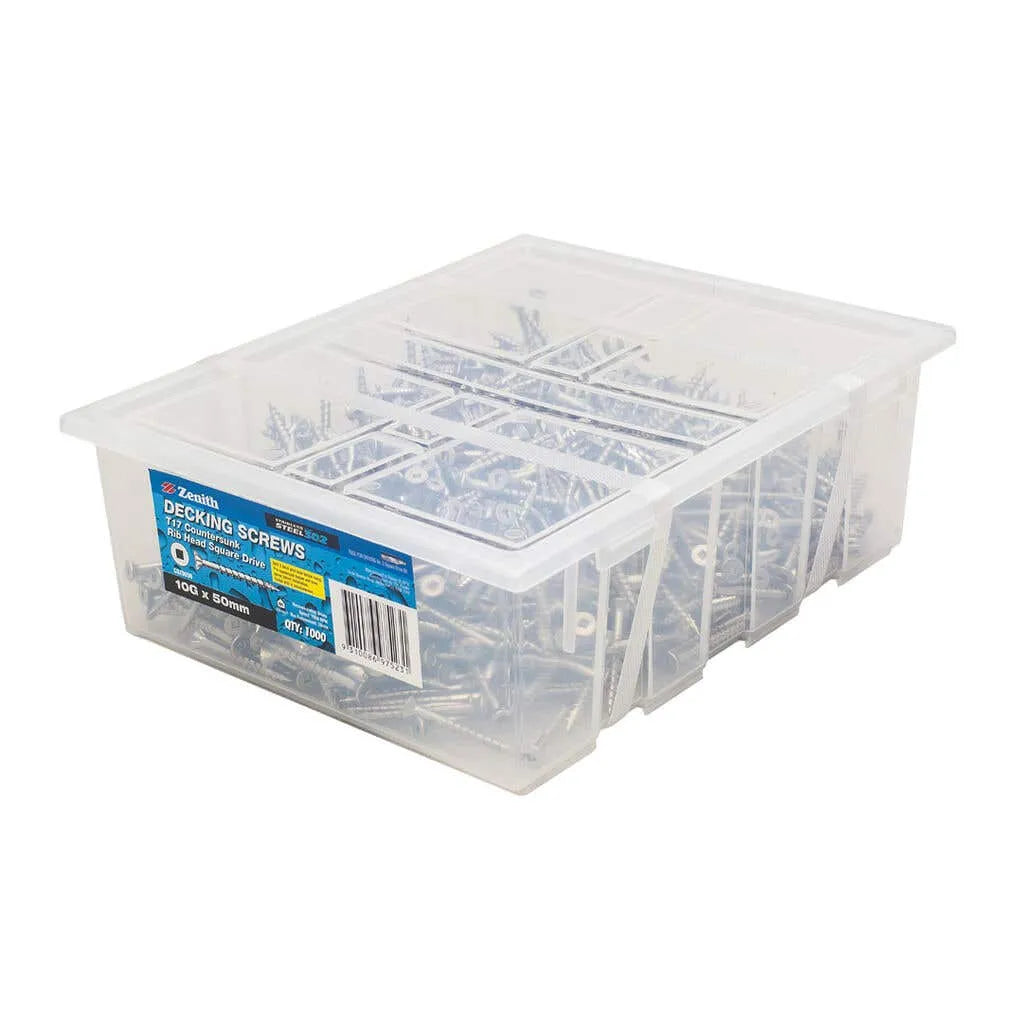 Zenith Decking Screws T17 Square Drive Stainless Steel 10G x 50mm 1000 Pack