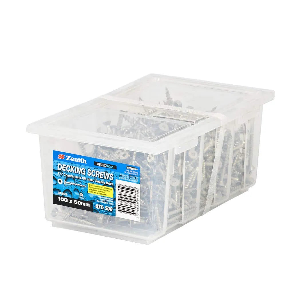 Zenith Decking Screws T17 Square Drive Stainless Steel 10G x 50mm 500 Pack