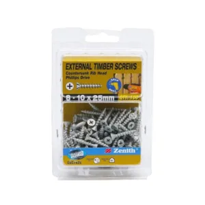 Zenith External Timber Screws Galv 8G x 25mm 100 Pack