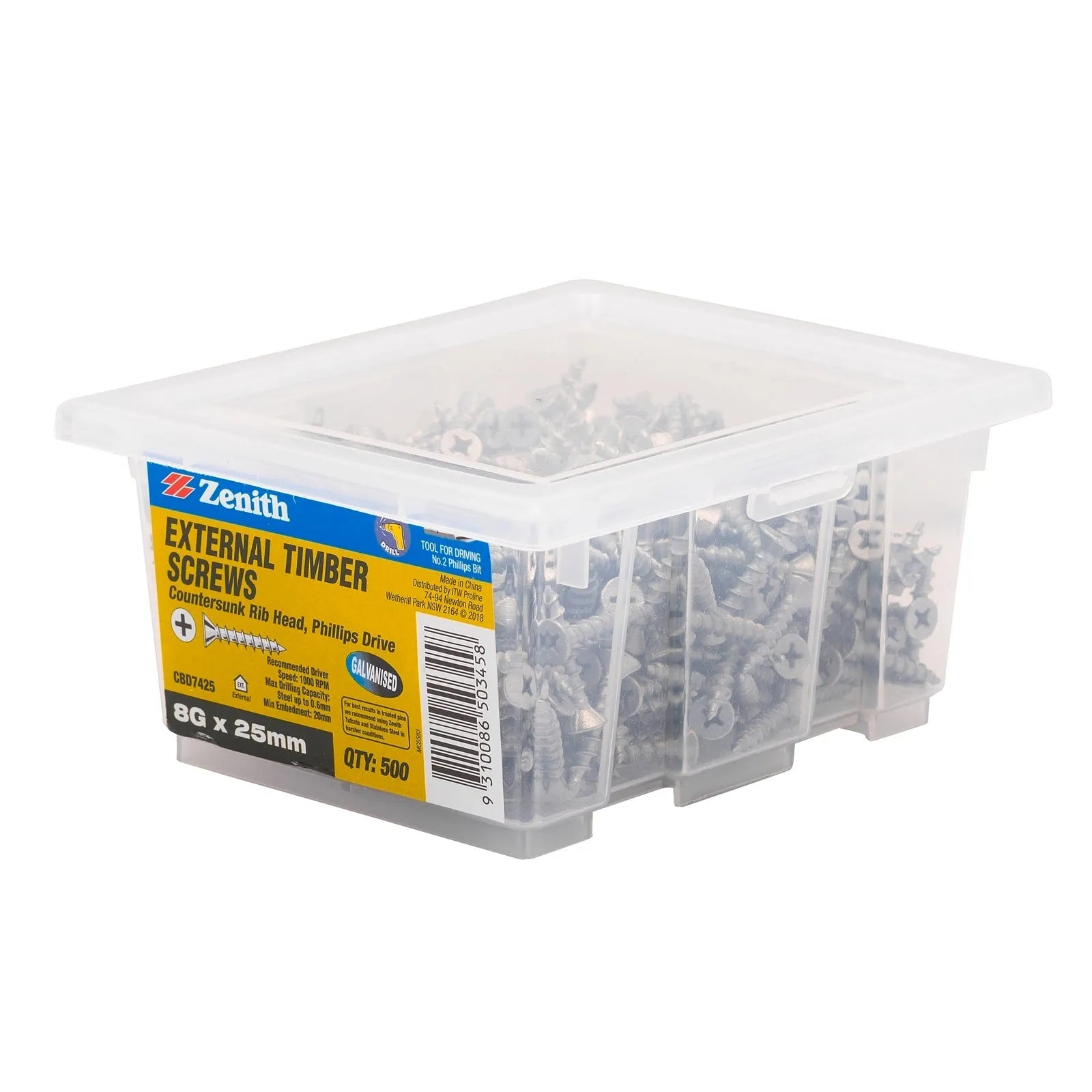 Zenith External Timber Screws Galv 8G x 25mm 500 Pack