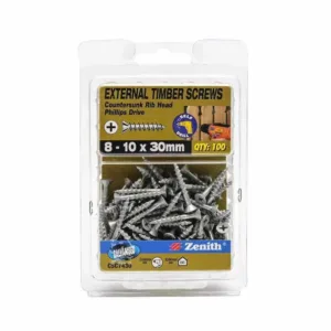 Zenith External Timber Screws Galv 8G x 30mm 100 Pack