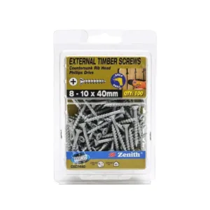 Zenith External Timber Screws Galv 8G x 40mm 100 Pack