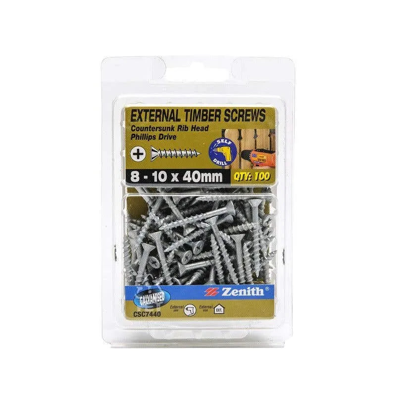 Zenith External Timber Screws Galv 8G x 40mm 100 Pack