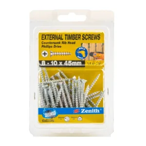 Zenith External Timber Screws Galv 8G x 45mm 50 Pack