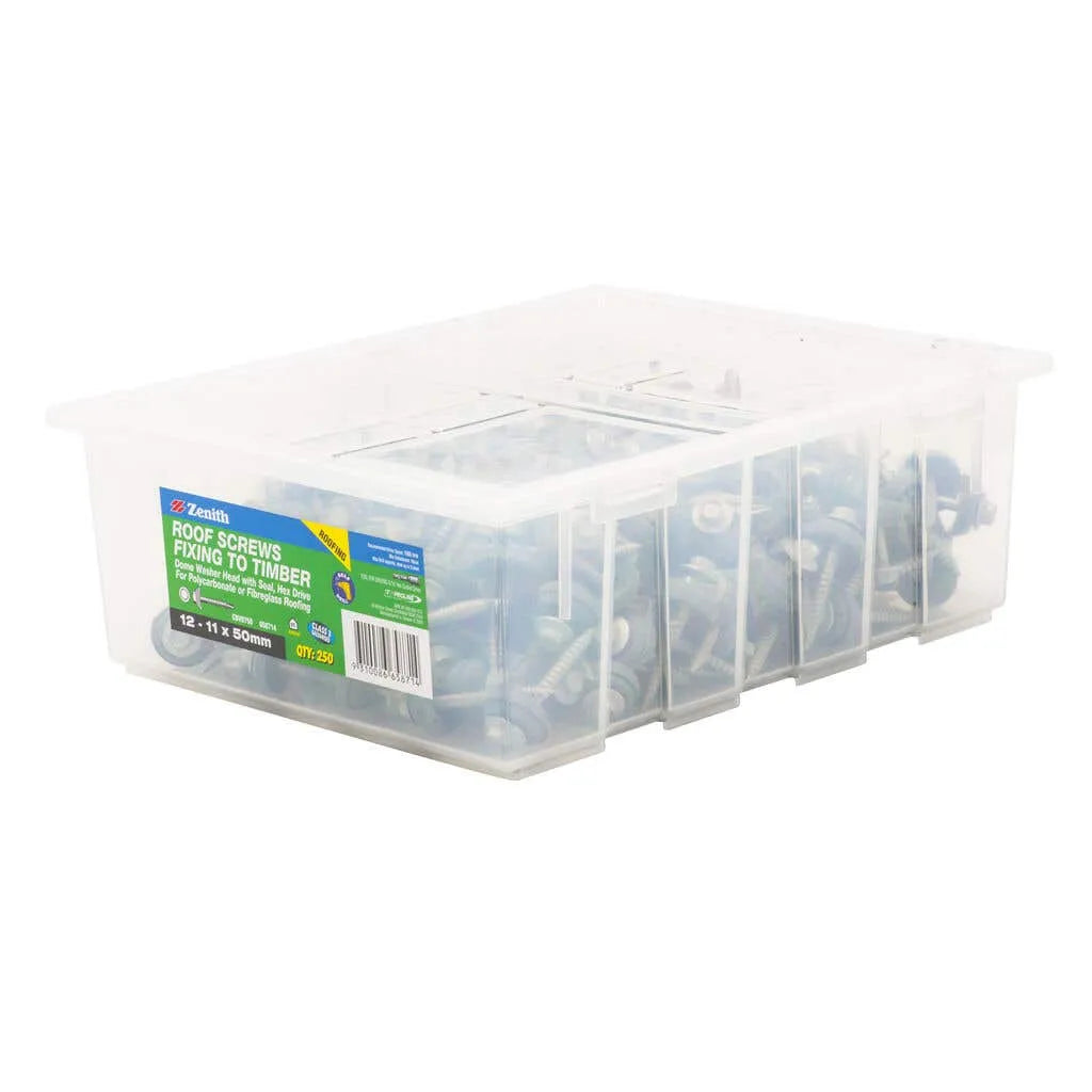 Zenith Galv Hex Head Roofing Screws With Seal 11G x 50mm - 250 Pack