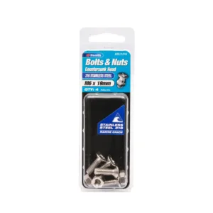 Zenith 316 Stainless Steel Countersunk Head Bolt & Nut M6 x 19mm 4 Pack