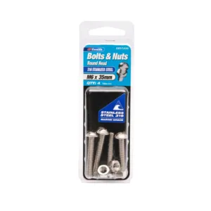 Zenith 316 Stainless Steel Round Head Bolt & Nut M6 x 35mm 4 Pack