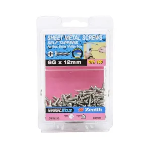 Zenith Self Tapping Screws Pan Head Stainless Steel 6G x 12mm 100 Pack