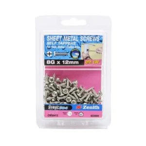 Zenith Self Tapping Screws Pan Head Stainless Steel 8G x 12mm 100 Pack