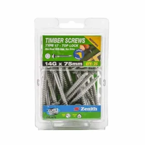 Zenith Timber Screws Top Lock with Seal Galv 14G x 75mm - 25 Pack