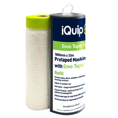 Iquip – Pretaped masking Film With Disp 1800mm x 33m Envo Tape – 16TMSDE180033