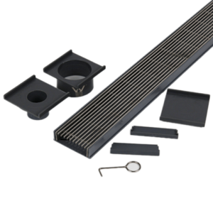 AquaBuda™ Kit - Plastic Strip Drain + SS Heelguard Drain - 100mm wide x 28mm deep / Stainless Steel / 1000mm